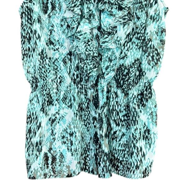 Alfani Sleeveless Ruffle Blouse, Button Up Top Snakeskin Animal Print Womens 10 - Picture 5 of 8